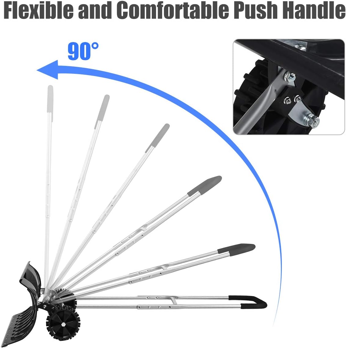 review Happytools Snow Shovel for Driveway w/Wheels, Heavy Duty Rolling Snow Pusher with Non-Slip Wheels, 26