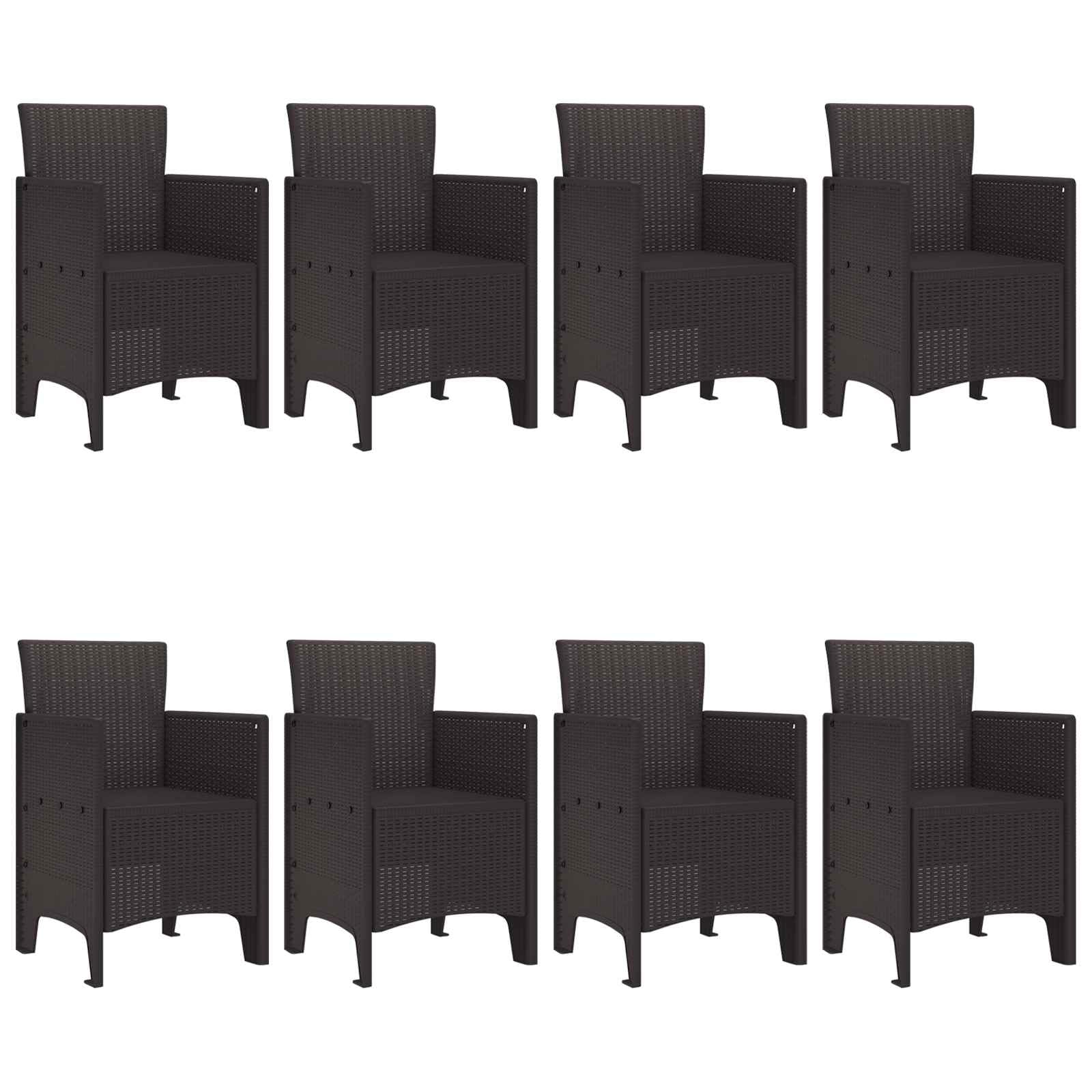 Conjunto de comedor de jardín moderno de 9 piezas de polipropileno, compuesto por mesa rectangular y seis sillas con reposabrazos, color marrón para terraza
