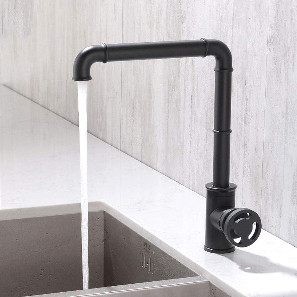 Rubinetti per lavello da Cucina Rubinetto da Cucina in Stile Industriale retrò Rubinetti per Bagno in Ottone Miscelatore per Acqua Calda e Fredda,Nero