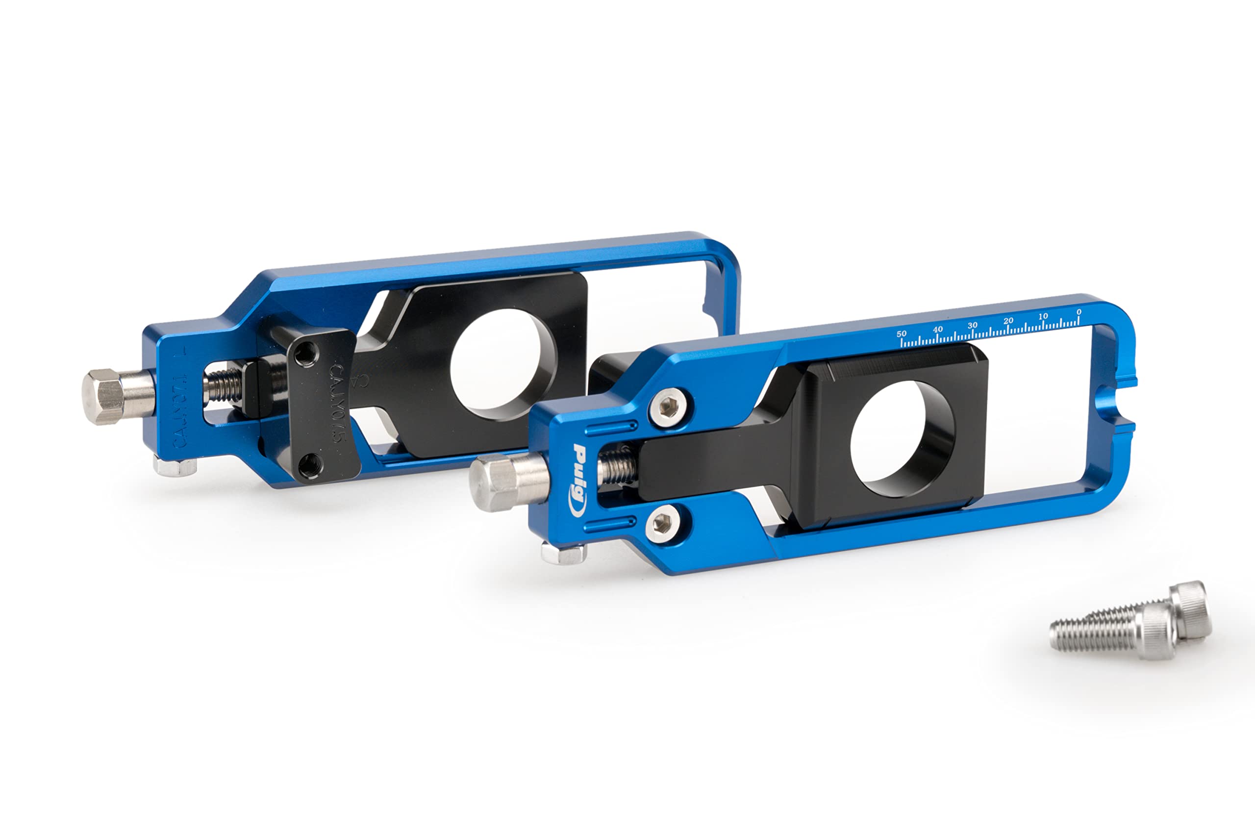 Puig 21006A Tendicatena in alluminio anodizzato lavorato CNC con sistema di regolazione precisa e marcatura superiore per regolazione facile e sicura, Blu