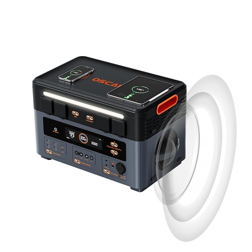 OSCAL PM2400Pro 2400W Centrale Elettrica Portatile, generatore solare on/off grid, power station con batteria LFP 2016Wh, uscita USB-C 100W, doppi altoparlanti da 50W, UPS 5ms