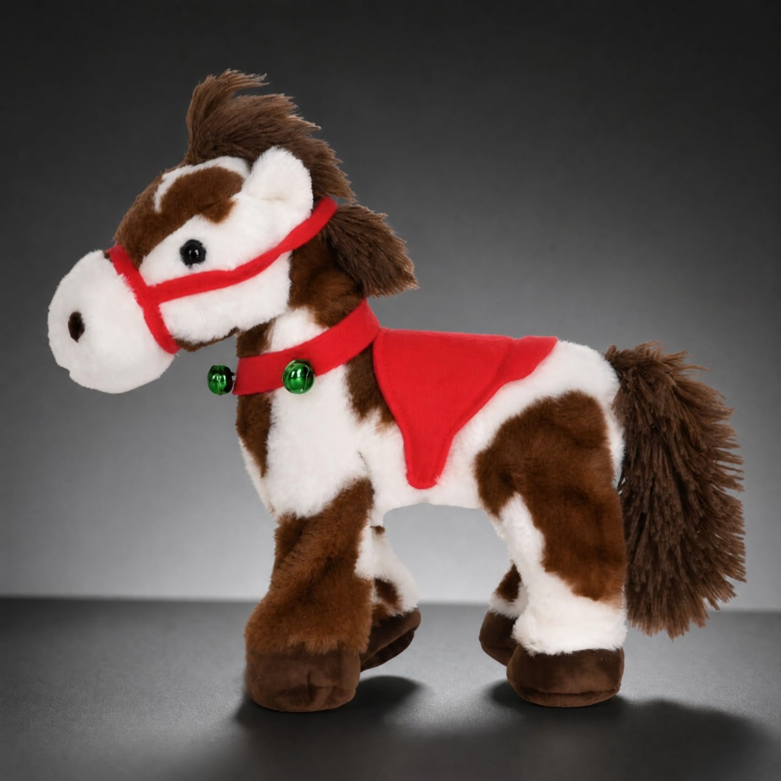 Peluche Maculato e Bianco Imbottito di Peluche con Redini Rosse Interattivo Giocattolo per Bambini, Area Giochi