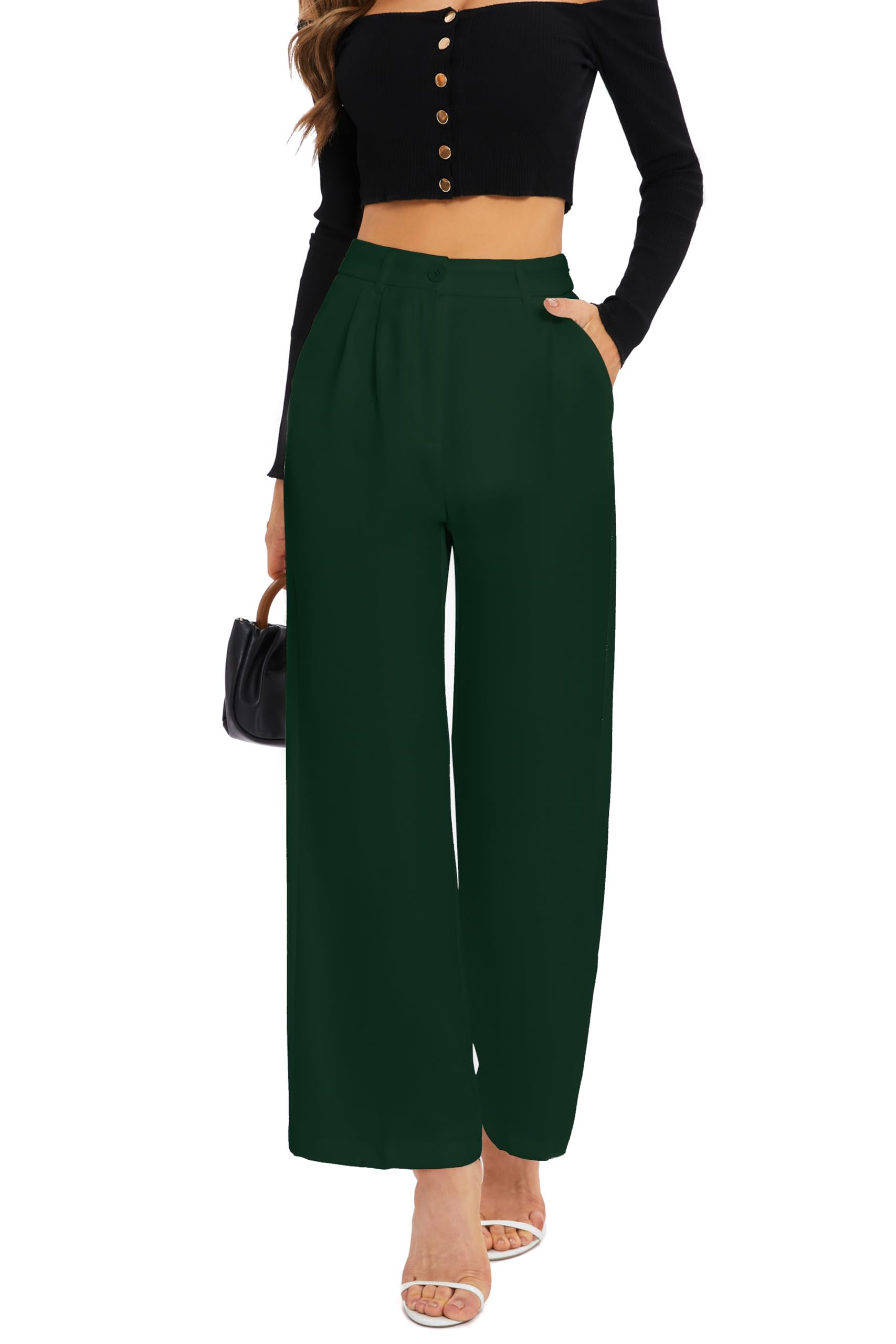 FUNYYZO Wide Leg Dress Pants for Women Work Slacks Business Casual Outfits