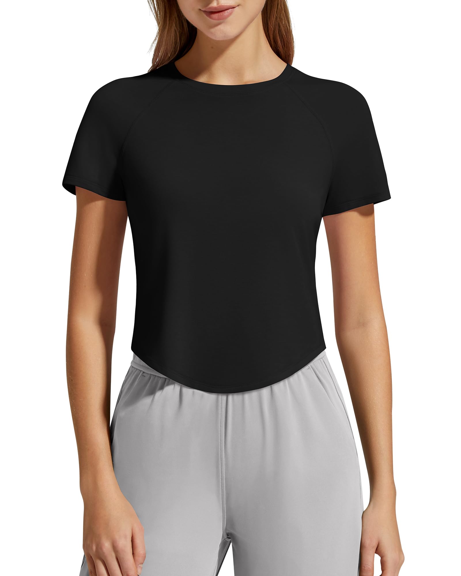 G4Free Soft Lyocell Workout Tops Women's Short Sleeve Cropped T-Shirt Relaxed Fit Crewneck Casual Tees Athletic Running — view 9