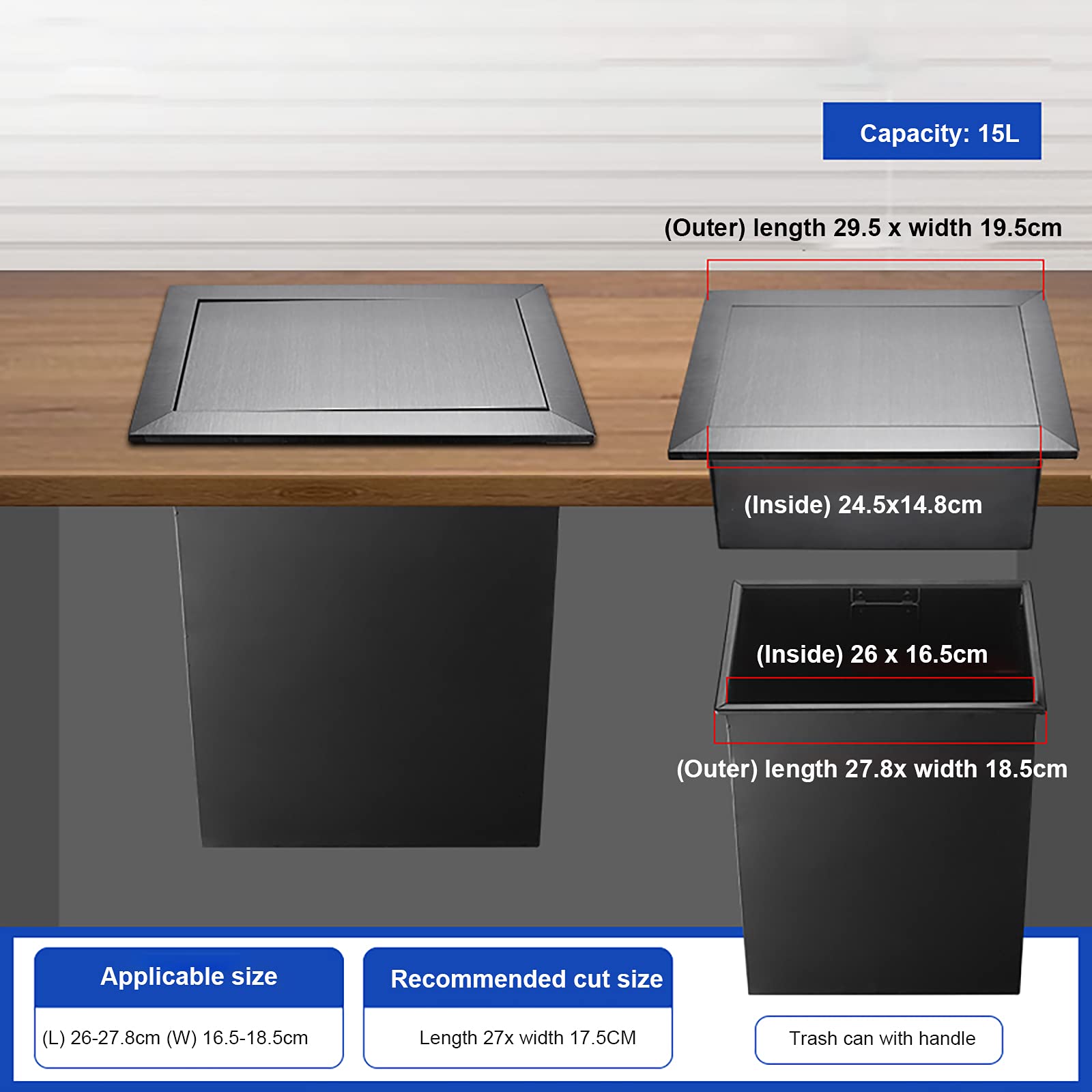 Generic Couvercle De Poubelle Basculant à œillets En Acier Inoxydable 304, Couvercle De Poubelle Intégré, Couvercle à Rabat D'équilibre, Couvercle à Ordures Encastré, Couvercle De Goulotte De Porte