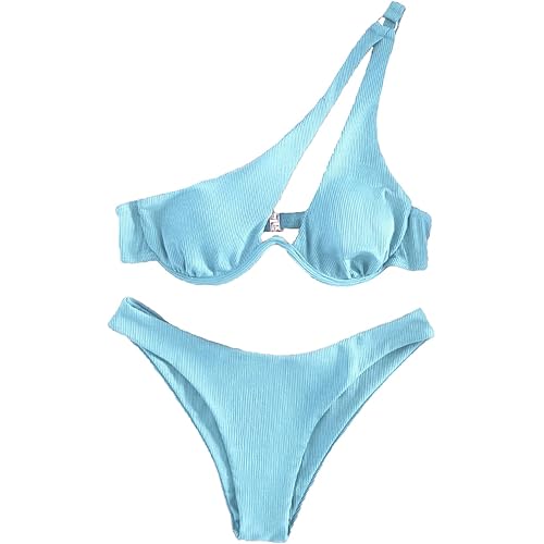 Lilosy Sexy Underwire One Shoulder Bikini High Cut Brazilian Swimsuit Set 2 Piece