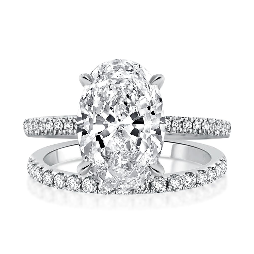 Effinny 3.5ct Elongated Oval Cut Engagement Ring Set,925 Sterling Silver Bridal Ring Set with Half Eternity Wedding Ring