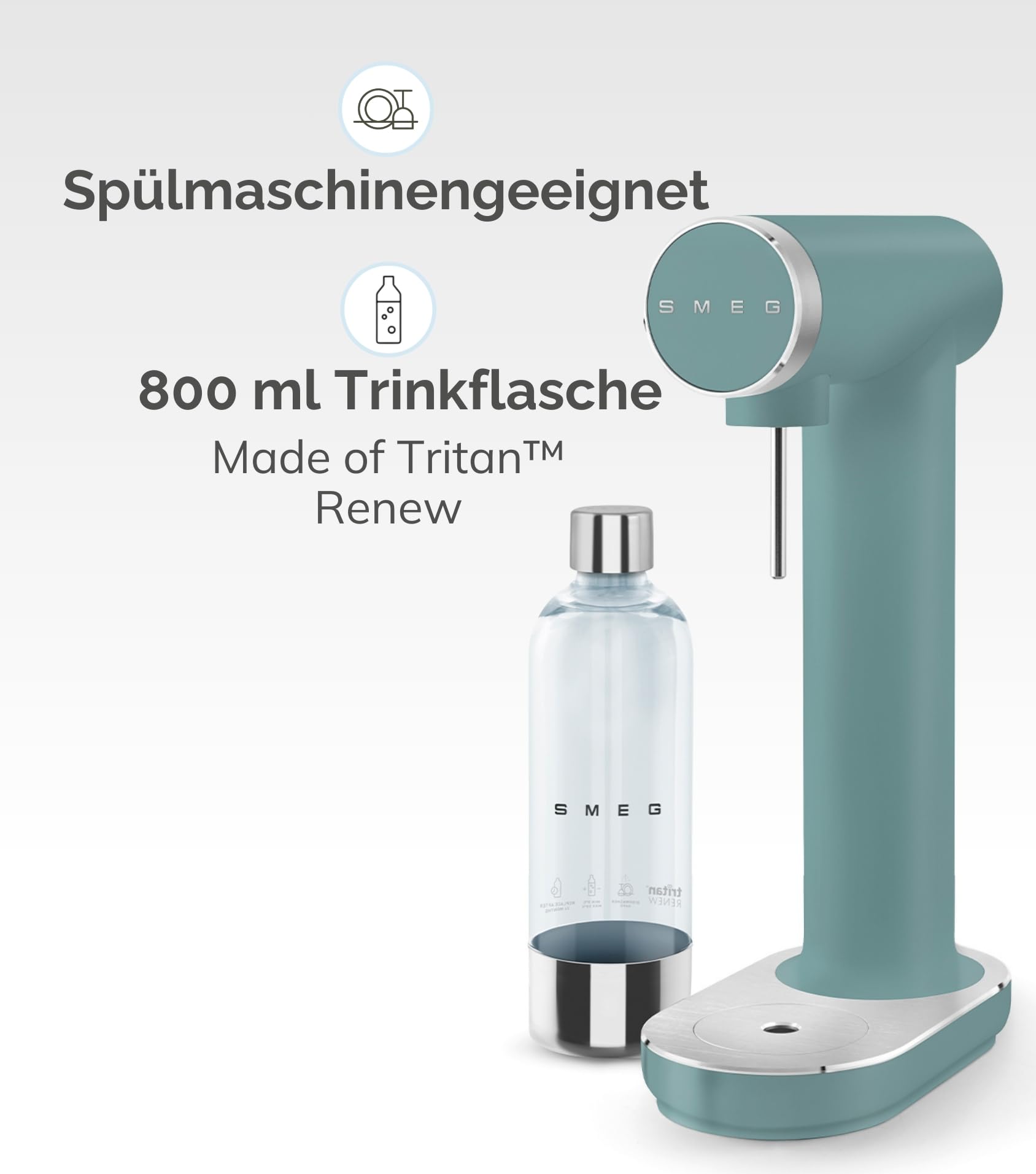 Smeg, SKC01BLM Wassersprudler mit Sprudelregler und Tropfschale, 800-ml-Flasche, CO₂-Zylinder nicht enthalten, Mattschwarz