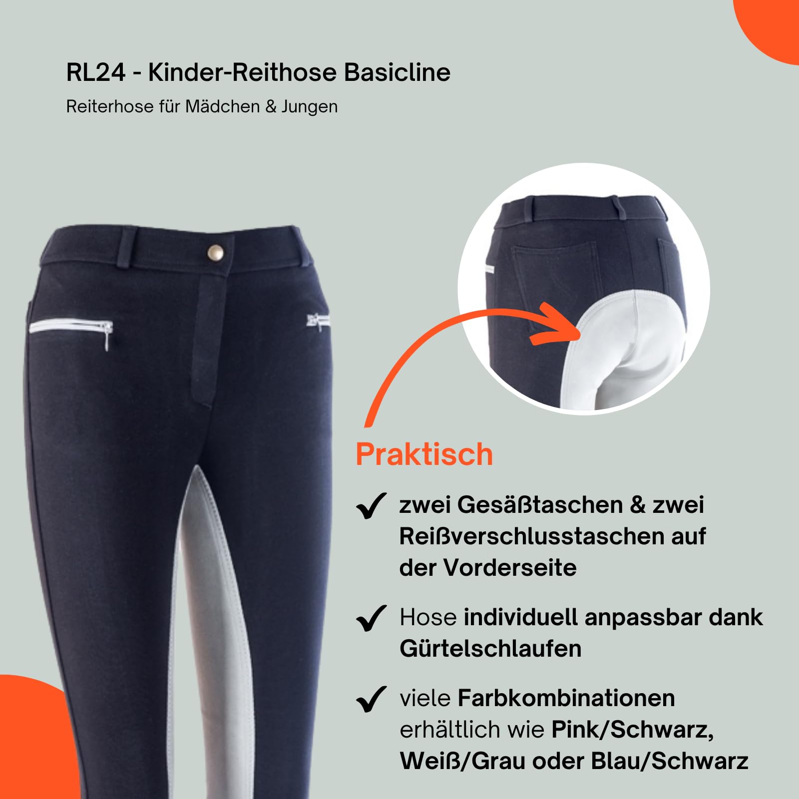 HKM by Reiterladen24 Basicline Pantaloni da equitazione per bambini, inserto scamosciato