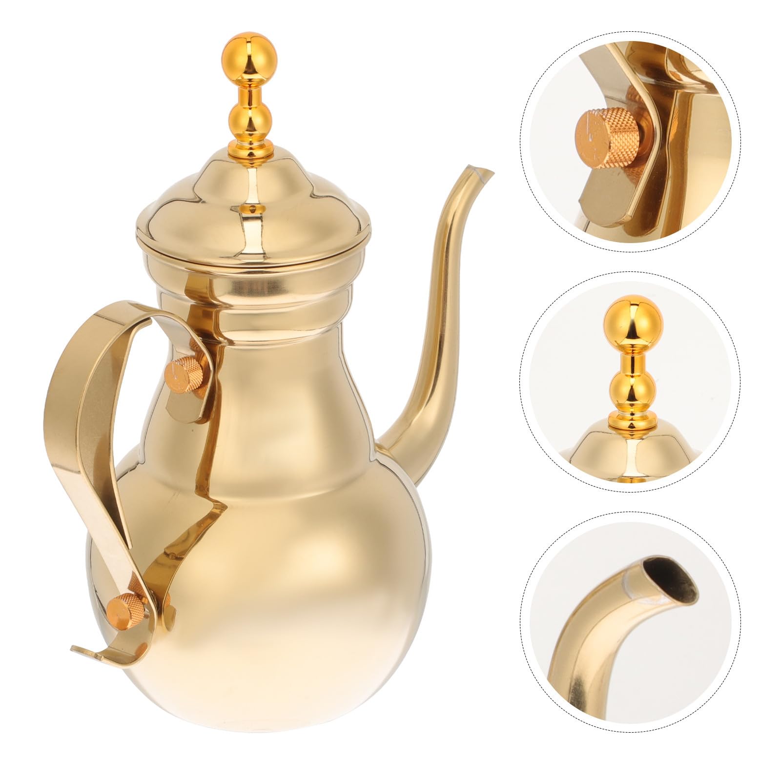 TOYANDONA Caffettiera da Caffè Filtro in Acciaio Inox Stile Mediorientale | Beccuccio, Impugnatura Ergonomica, Finitura Oro, Adatta per Ufficio e Caffè