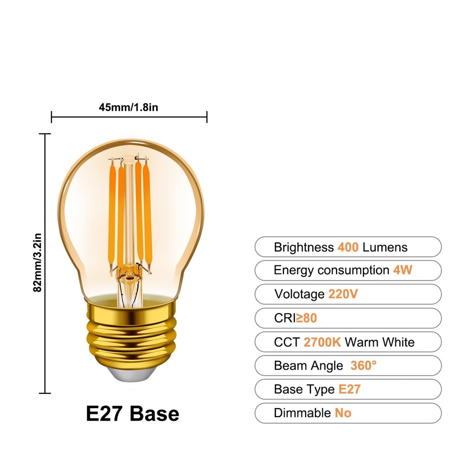 JrEam LED-Glühbirne G45 Mini Globe 4W 6W E27 Dimmbare Vintage-Lampe 2700K Warmweiß(10PCS_E27 220V_NO_4W)