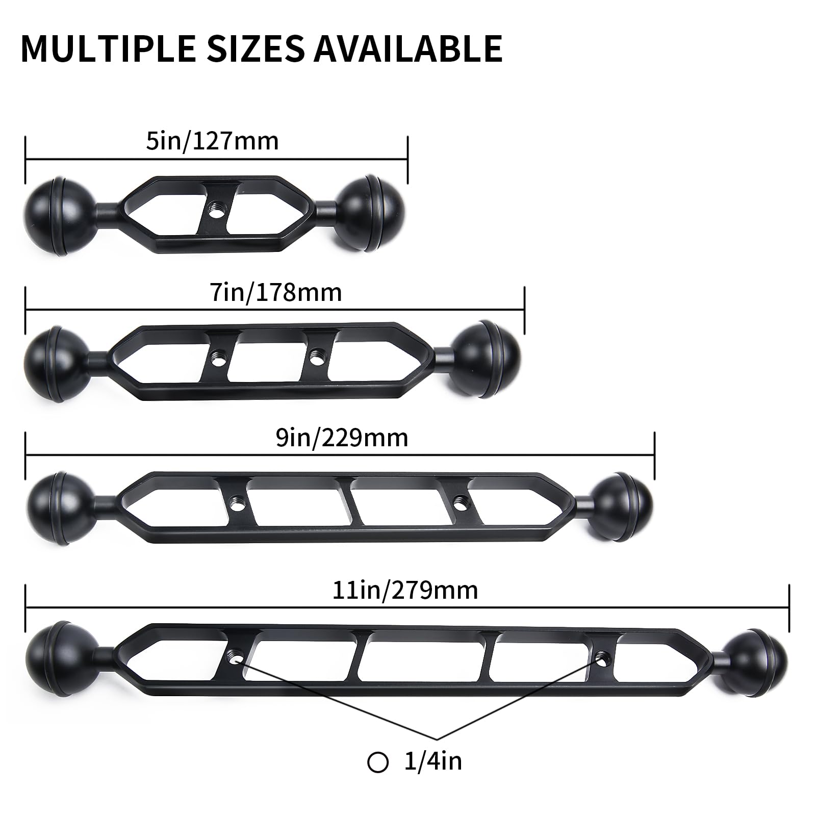 Braccio di estensione in lega di alluminio a doppia sfera 7", braccio subacqueo con connettore a testa sferica da 1" per vassoio per fotocamera subacquea (2pack)