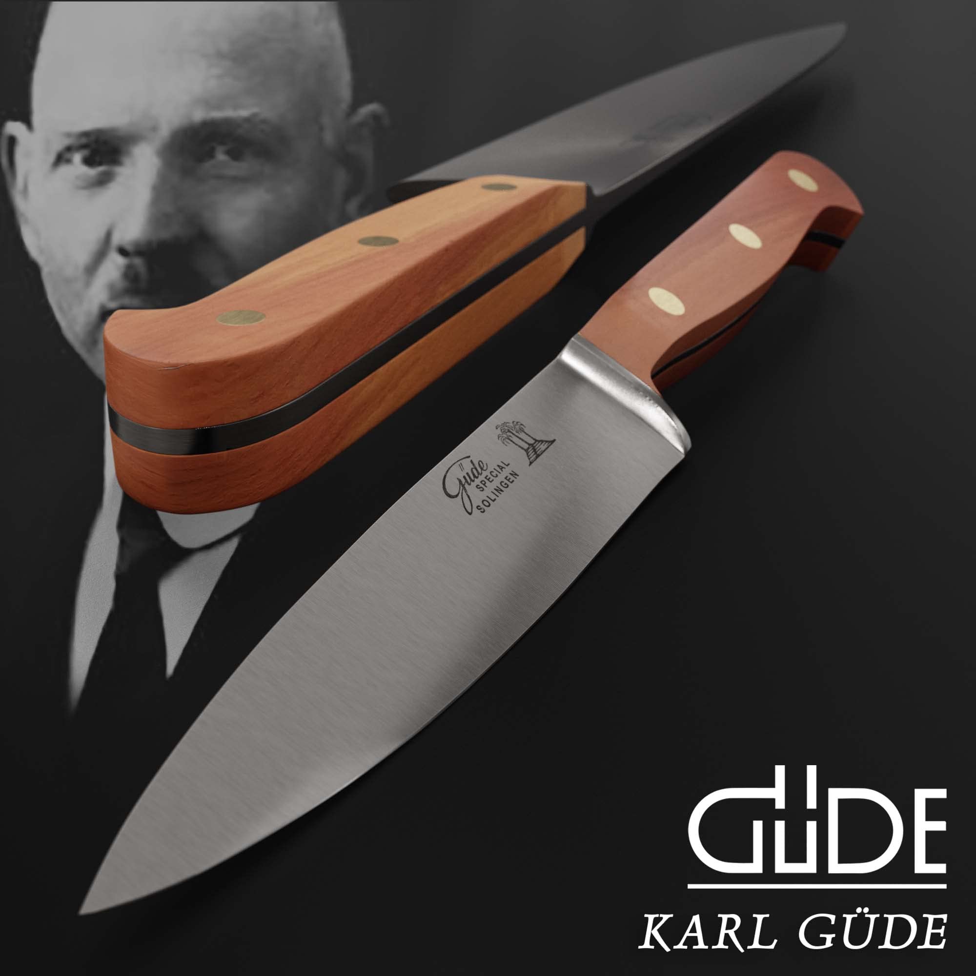 GÜDE Solingen Tradition - Spickmesser geschmiedet, 13 cm, Pflaumenholz, K.GÜDE, Office Messer, Handmade Germany, Braun