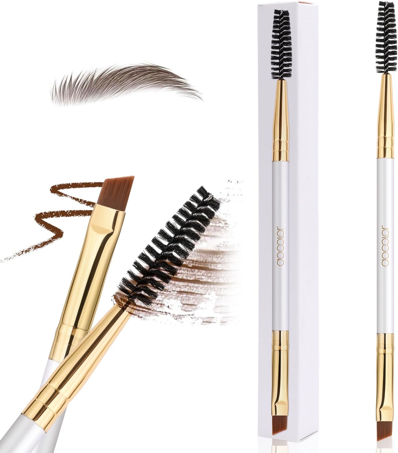 Docolor Eyebrow Brush Duo Eyebrow Spoolie,White 1PC
