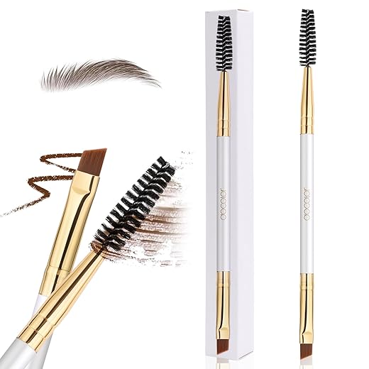 Docolor Cepillo Cejas & Cepillo Pestañas Profesional Pincel Eyeliner Angular Brocha Cejas Cepillo Espiral Y Cepillo En ángulo,Blanco