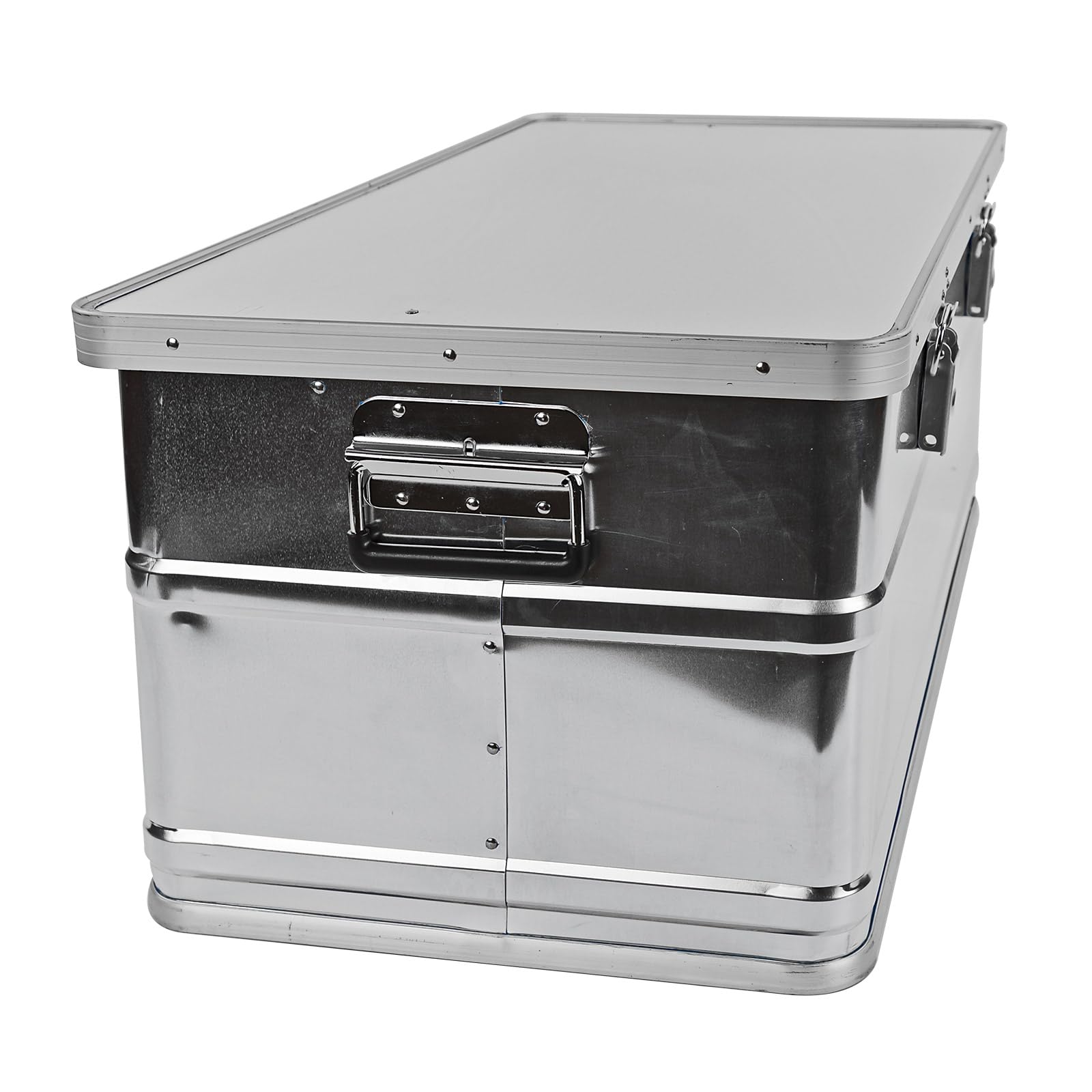 DEMA Alu Werkzeugbox 90 Liter Transportkiste Lagerbox Aluminium Tragegriffe | Aufbewahrungsbox, Alukiste, Storage Box, Camping Kiste, stapelbar, robust, Dichtung, Verschlusshebel, Outdoor