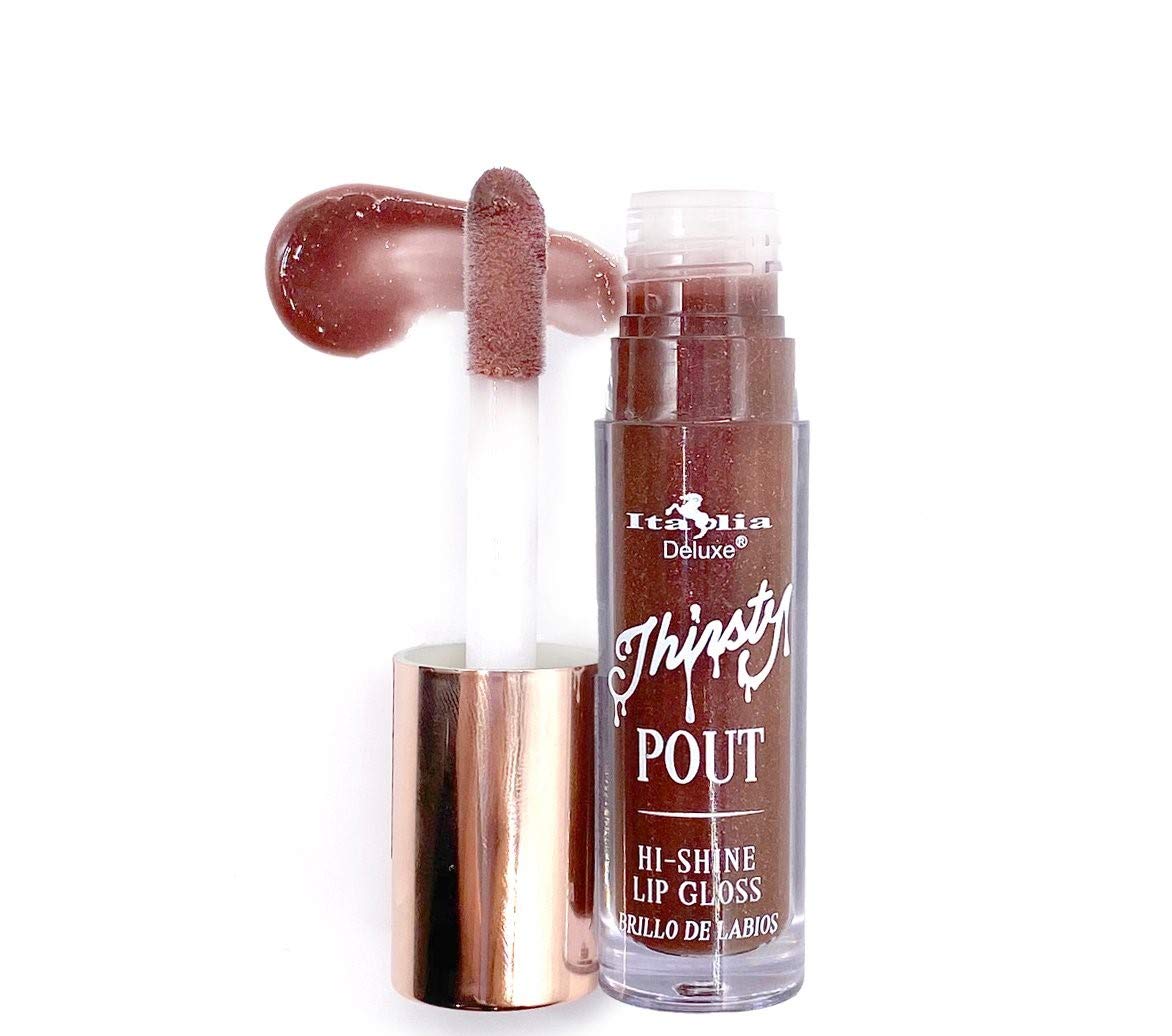 "Thirsty Pout" Hi-Shine Lip Gloss by Italia Deluxe; Scented, Flavored, Tinted with Soft XXL Wand Applicator, .14oz/4.1g (10-Night Out (Shimmering))