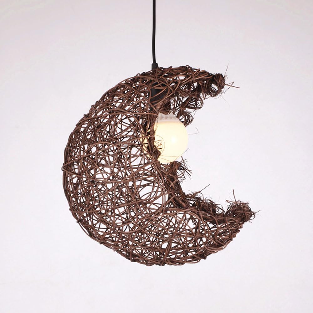 Lámpara de araña de ratán creativa estilo retro pastoral con forma de luna