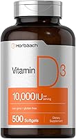 Vista 1 de Horbäach Vitamina D3 10000 UI 500 cápsulas blandas Suplemento sin OMG, sin gluten Tamaño de valor 250 mcg Fórmula de alta potencia