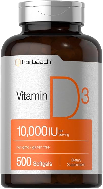 Horbaach Vitamin D3 10000 IU | 500 Softgels | Non-GMO, Gluten Free Supplement | Value Size | 250mcg | High Potency Formula