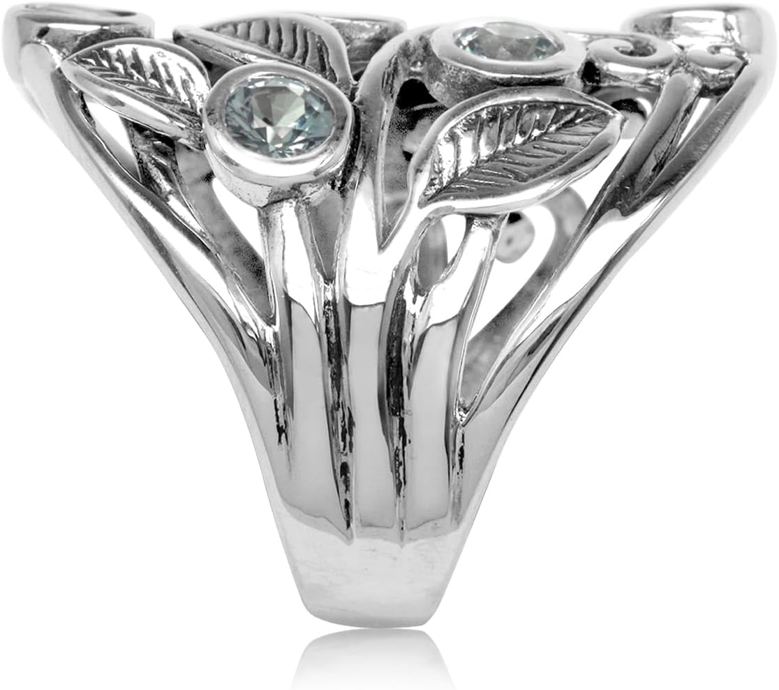 Silvershake Natural or Created Stones 925 Sterling Silver Unique Filigree Leaf Ring Right Hand Jewelry for Women