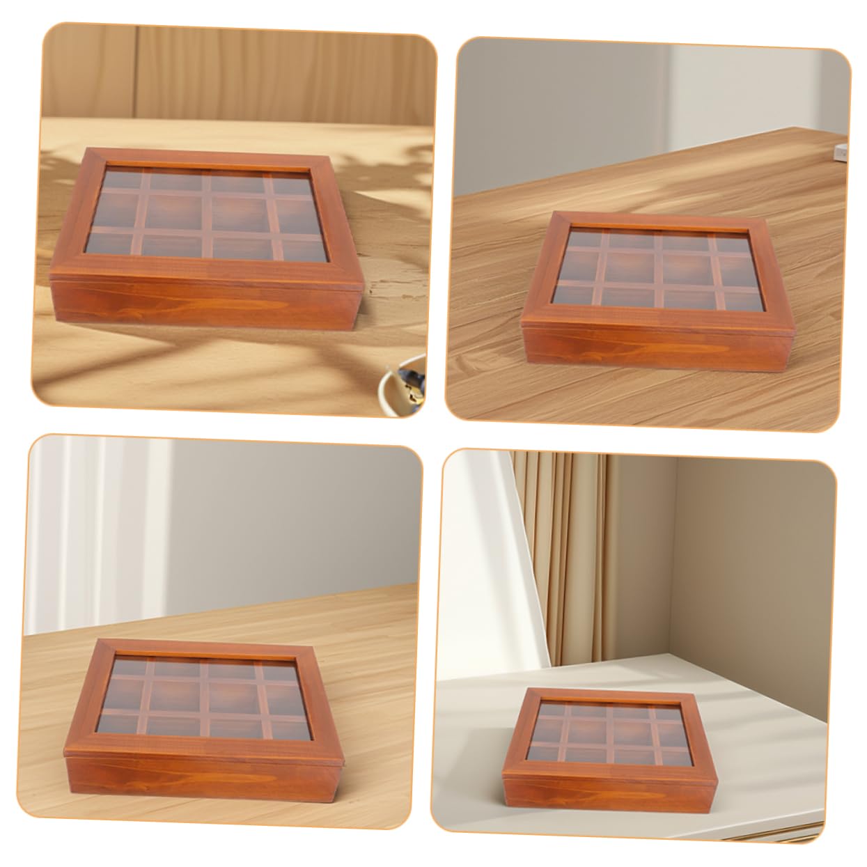 Boîte à Thé Compartimentée Bois Avec Couvercle Transparent Organiseur Léger Et Portable à Compartiments Rangement Pratique Pour Sachets De Thé Snacks Et Infusions Protection Écrase