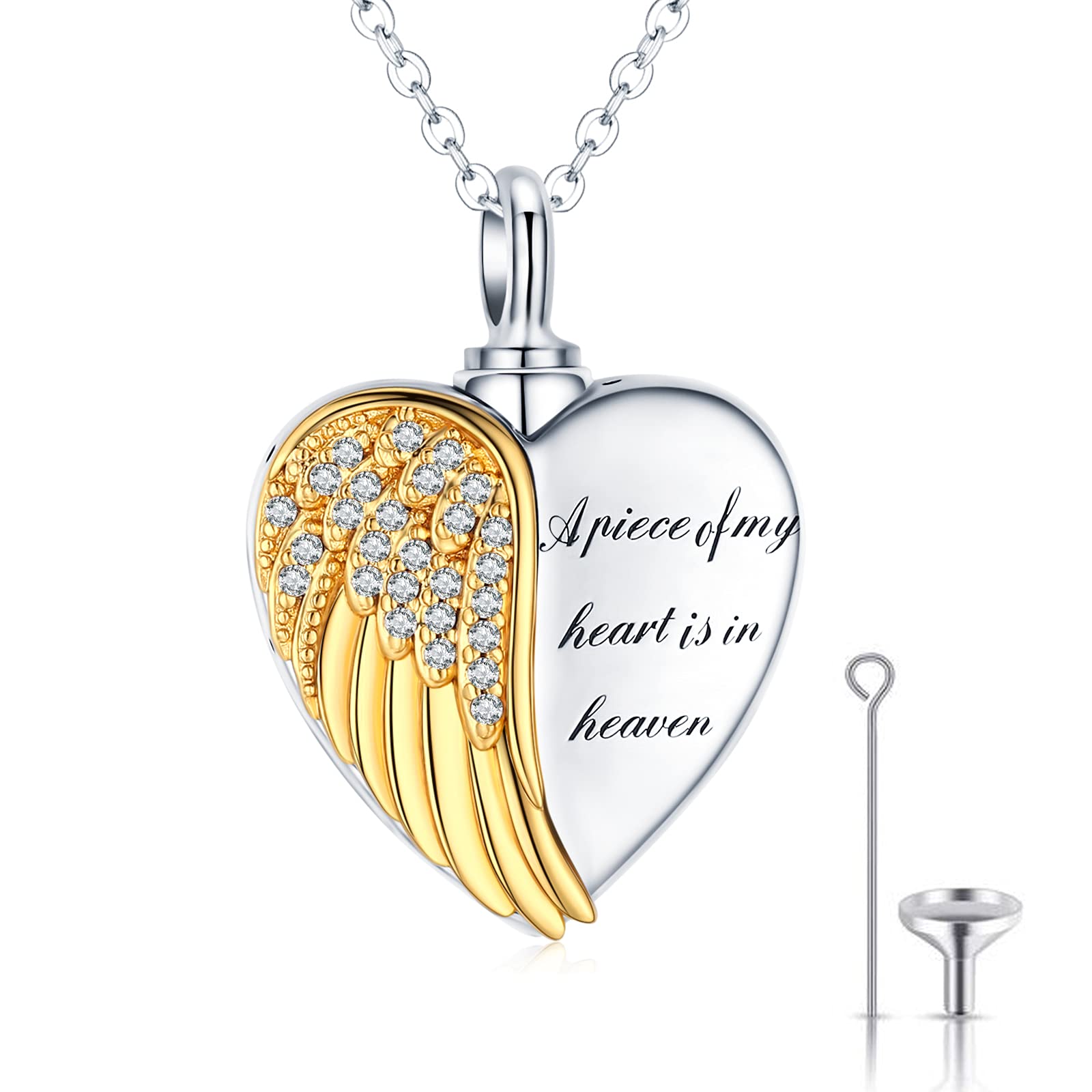 CHENGHONGAshes Necklace, Urn Necklaces for Ashes 925 Sterling Silver Ashes Keepsake Cremation Pendant A Piece of My Heart is in Heaven Ashes Jewellery for Mum Dad Women Men Dog, sterling-silver,