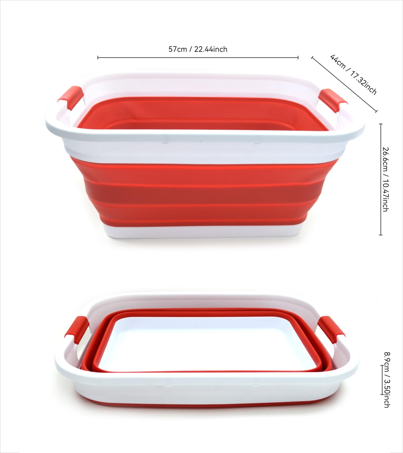 SAMMART - Cesto portabiancheria, in plastica, pieghevole, bacinella portatile, organizer salvaspazio, capacità di 41 litri di acqua (rosso)