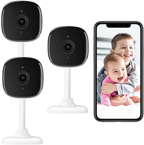 AMOROM Cámara para mascotas 1080P cámaras de seguridad para el hogar, con visión nocturna, detección de movimiento, modo de privacidad, audio de 2