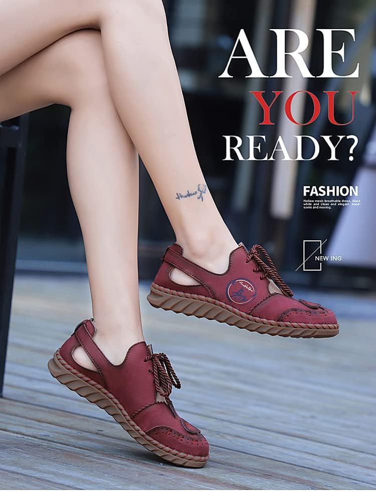 レディースカジュアルサマープラットフォームサンダルシューズ、レースアップ快適ビーチシューズ 中空サンダル