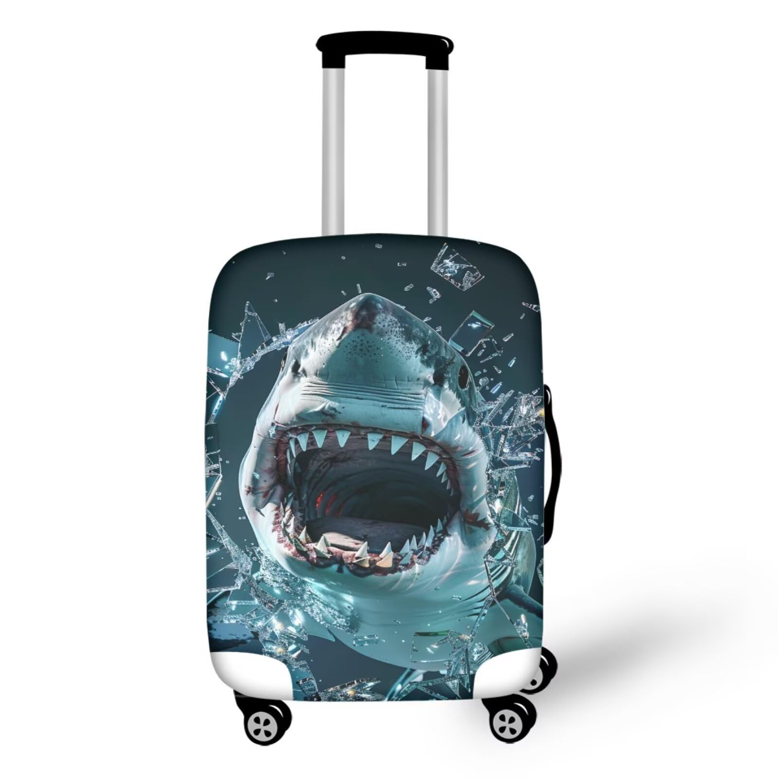 Ystardream Cool Shark Luggage Cover Stylish Zipper Closure Highly Resilient Suitcase Protector Cherry Blossom Anti-Scratch Women Men Travel Accessories Fits XL