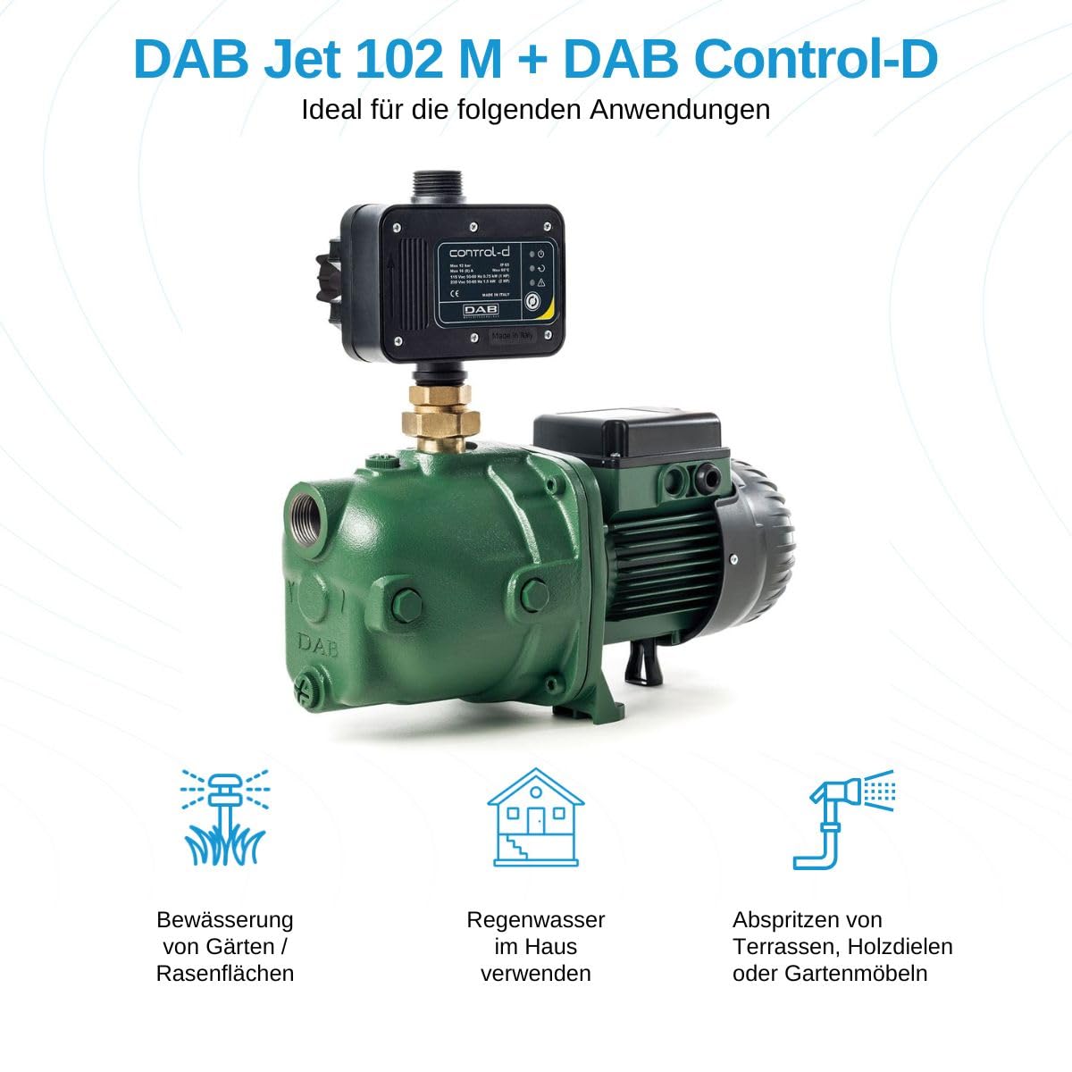 DAB Jet 102 M + DAB Control-D avec Système de protection contre le fonctionnement à sec - Avec câble de raccordement - Système de contrôle des pompes Pompe surpresseur