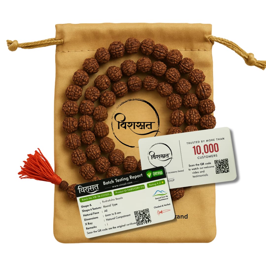 Virasit 5 Mukhi Rudraksha Mala 108 Beads Original Certified | Natural Panchmukhi Rudraksha Japa Mala for Men & Women | Jaap Mala for Meditation, Shiv Puja, Yoga, Prayer, Chanting-picture-21