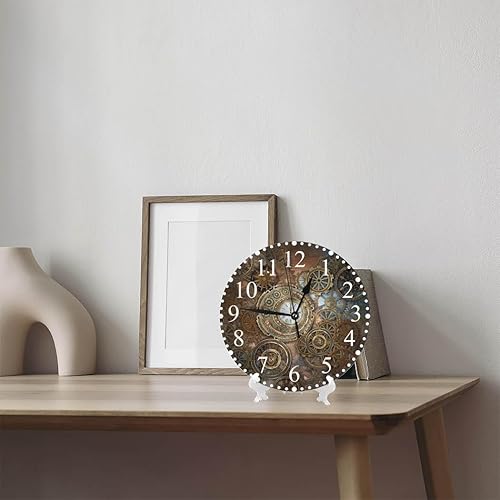 Miniatura 6 de Rusty Steampunk - Reloj de pared de 10 pulgadas, funciona con pilas y diferentes tipos de engranajes, reloj moderno silencioso sin tictac, relojes