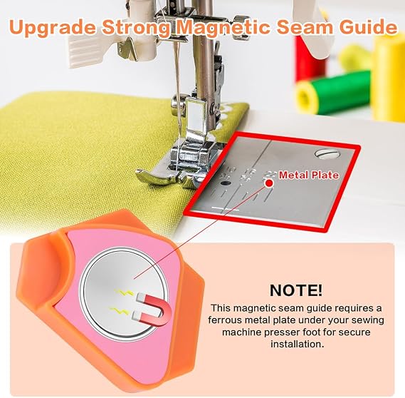3 Pack Magnetic Seam Guide for Sewing Machine,Multifunctional Polygonal Hemmer Guide with Scale,Universal Sewing Quilting Supplies Accessories Tools(3 Color)