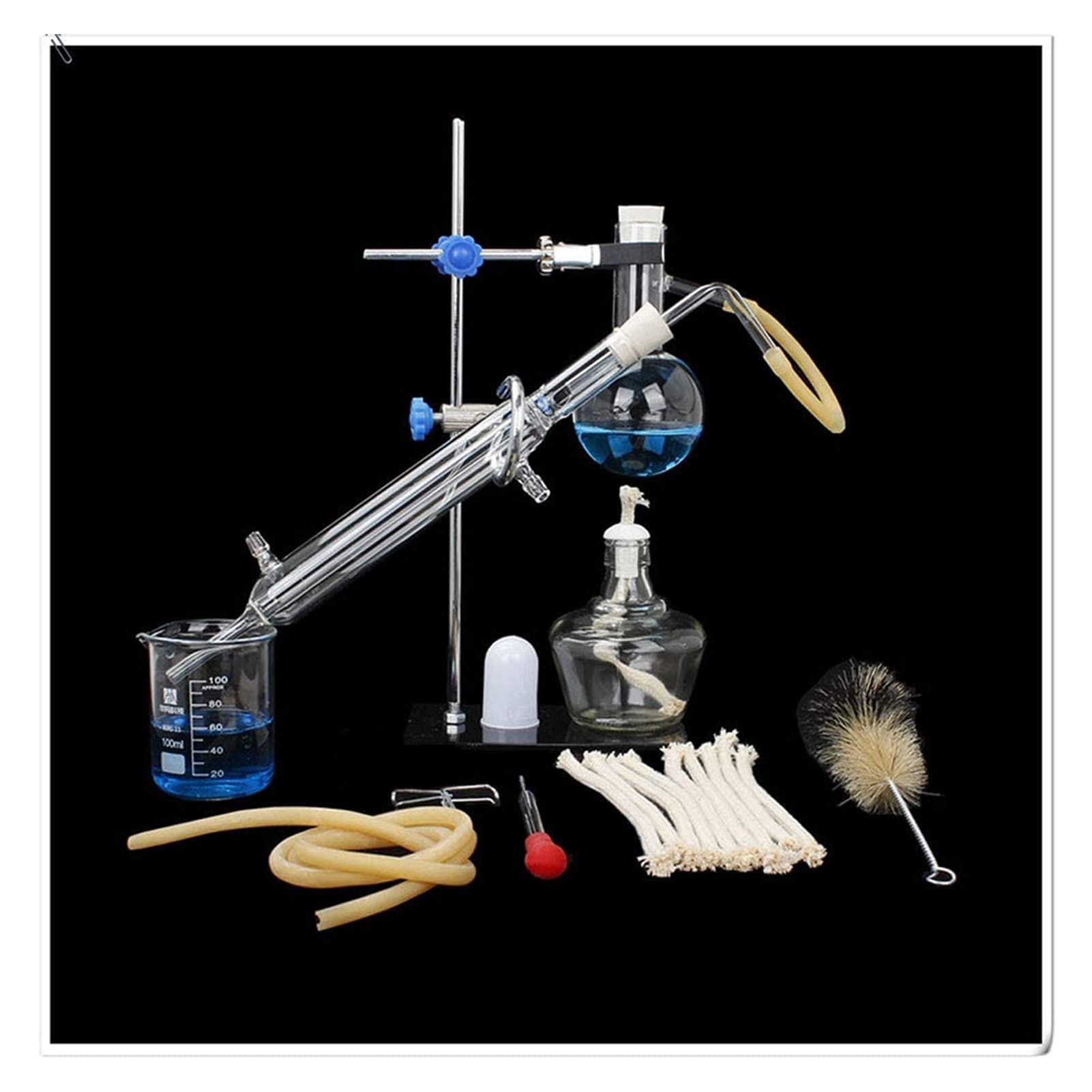 Aparato de destilación de aceite esencial de laboratorio, con tubería de condensador Distilación del hogar Distillero de alcohol, destilador de agua Purificador Kits de cristalería, equipo de experime