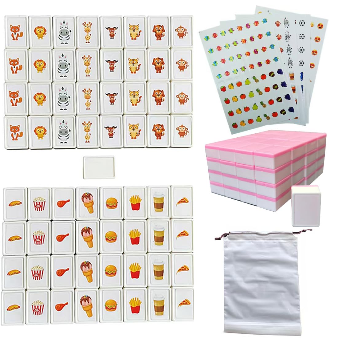 Promithi 65 Tiles 30mm Seaside Game Blocks, Tiles Escape Game for Kids in ABS Plastic Material Set with 4 DIY Stickers Plastic Mahjong Style, Simple