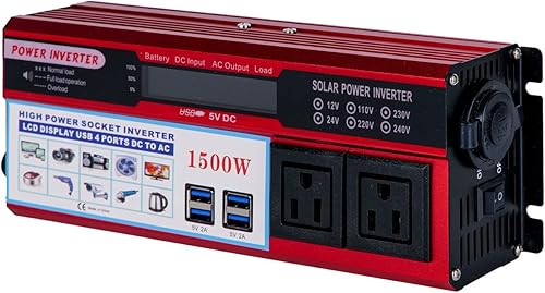Miniatura 2 de Inversor de corriente de 1500 W CC 12 V a CA 110 V inversor de corriente de onda sinusoidal modificada con puertos de CA y puertos USB para aparato