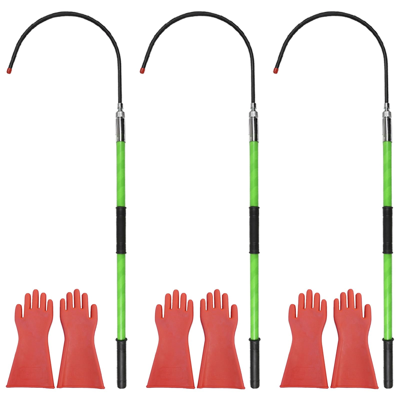GTHTUHFD Electrical Safety Tool Insulated Rescue Hook, Detachable Fiberglass Insulating Mast For Factories/Substations, High Voltage Rescue Hook,3 Pack-1.5m/4.9ft
