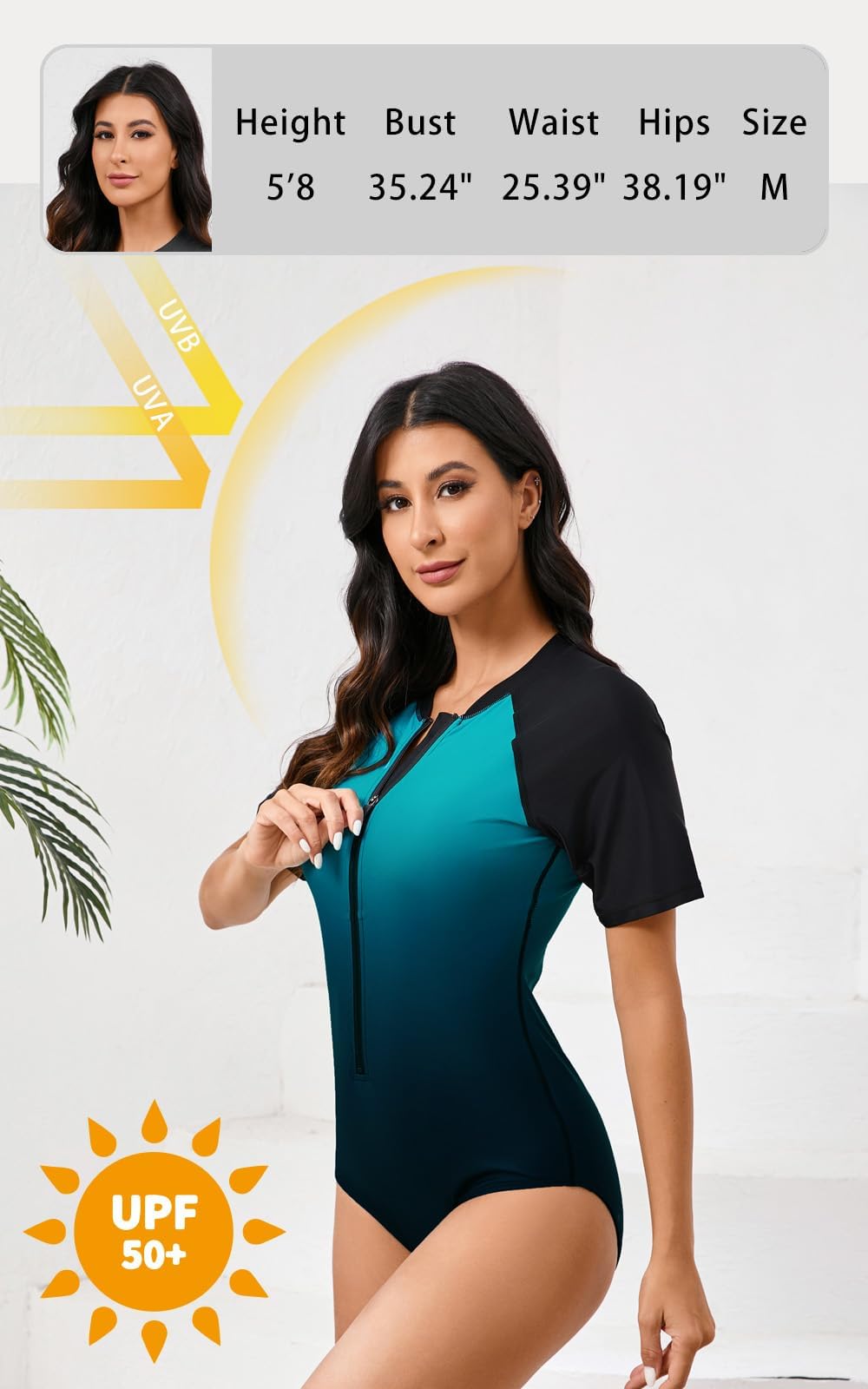 Halcurt UV Shirt Damen mit BH Kurzarm Einteiliger Badeanzug Zip Rash Guard UPF 50+ Sonnenschutz Badeshirt Schnell Trocknender Schwimmshirt S-XXL