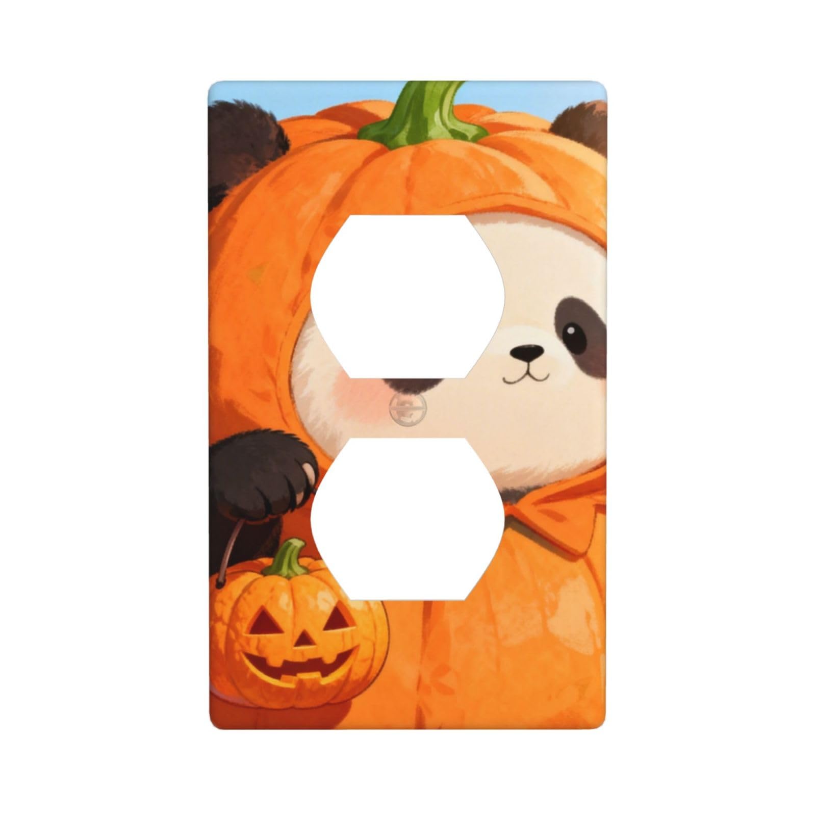 Halloween Pumpkin Panda Unbreakable Polycarbonate Switch Plate-1 Gang Screwless Wall Plate for Home Office
