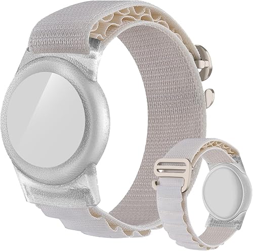Pulsera Airtag para niños, soporte AirTag con pulsera elástica de nailon, funda antipérdida de GPS para niños, niñas, niños y ancianos, color blanco