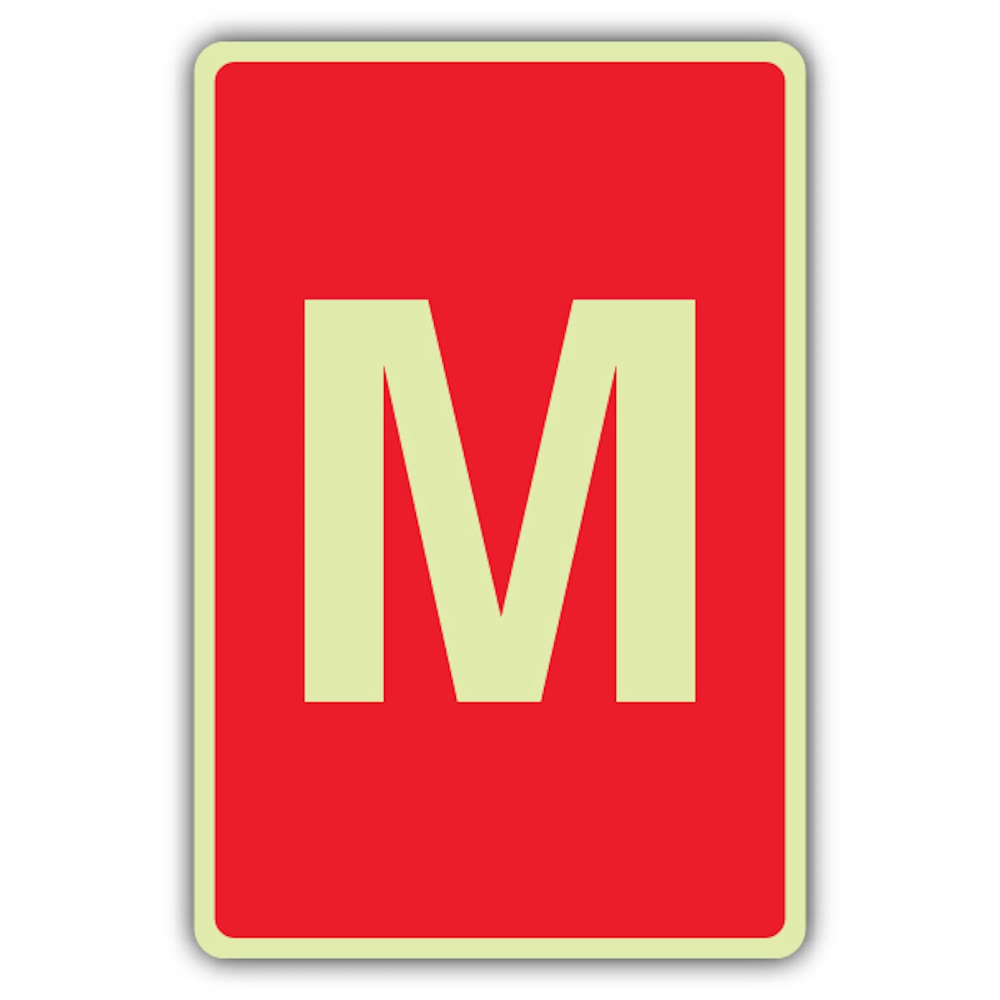 V Safety M Label Sign – 300 x 450 mm – Double Glow vinile – rosso