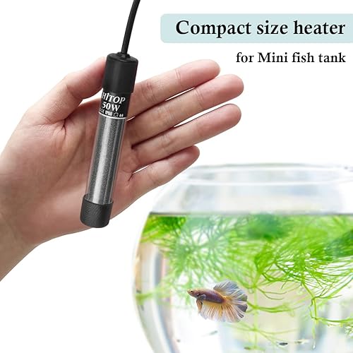 Miniatura 5 de HITOP Mini calentador de acuario sumergible  Calentador digital de 50 W para pecera, tanque de tortuga, tanque de 5-15 galones, agua salada y agua