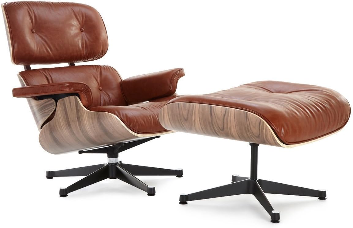 Amazon Com Occ Genuine Italian Leather Lounge Chair With Ottoman Cigar Brown Leather In Walnut Finish Furniture Decor