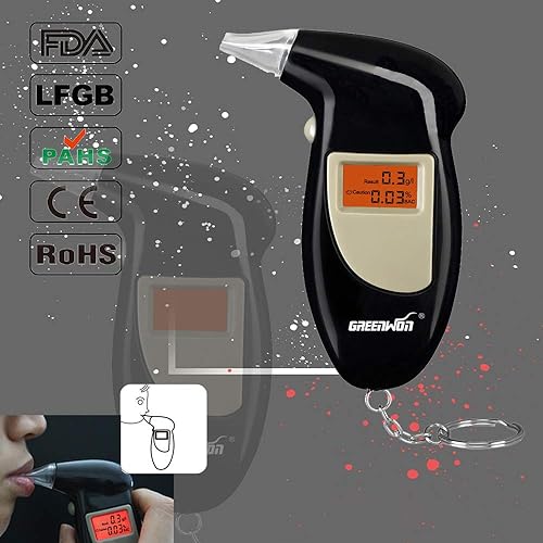 Miniatura 3 de GREENWON Alcoholímetro con batería llavero digital detector de alcohol analizador de alerta audible portátil con pantalla LCD y boquilla de