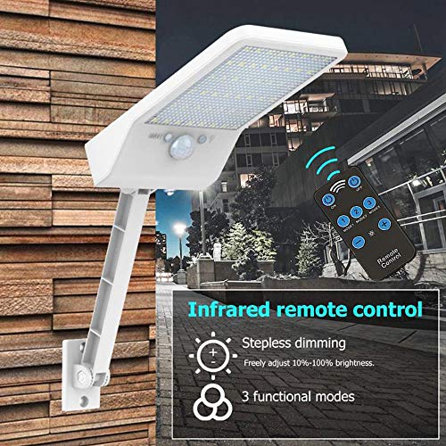 Goodjobb Luz solar LED 50, luz solar de parede com controle remoto, luz solar externa, luz solar det