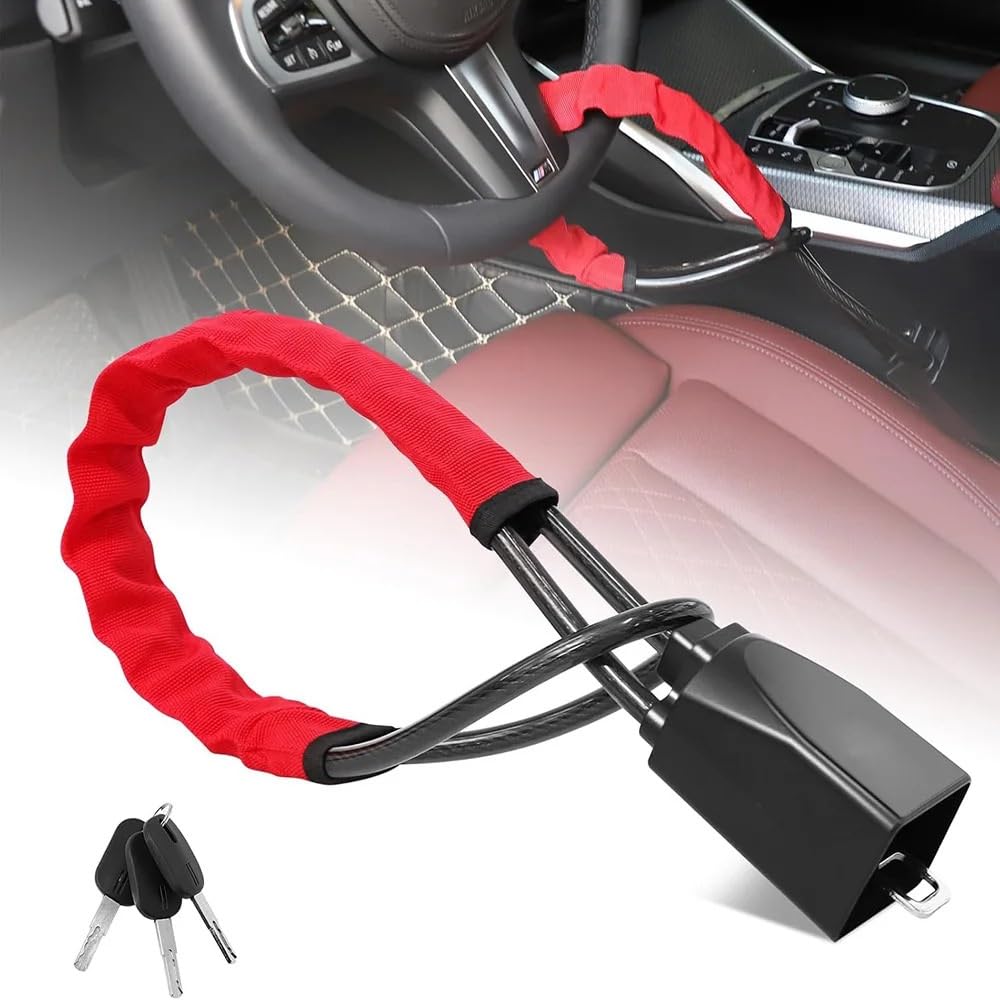 Antirrobo Coche Bloqueo de Cable reforzado para volante coche, dispositivo protección antirrobo con toma para cinturón seguridad, para camión, SUV, furgoneta, RV
