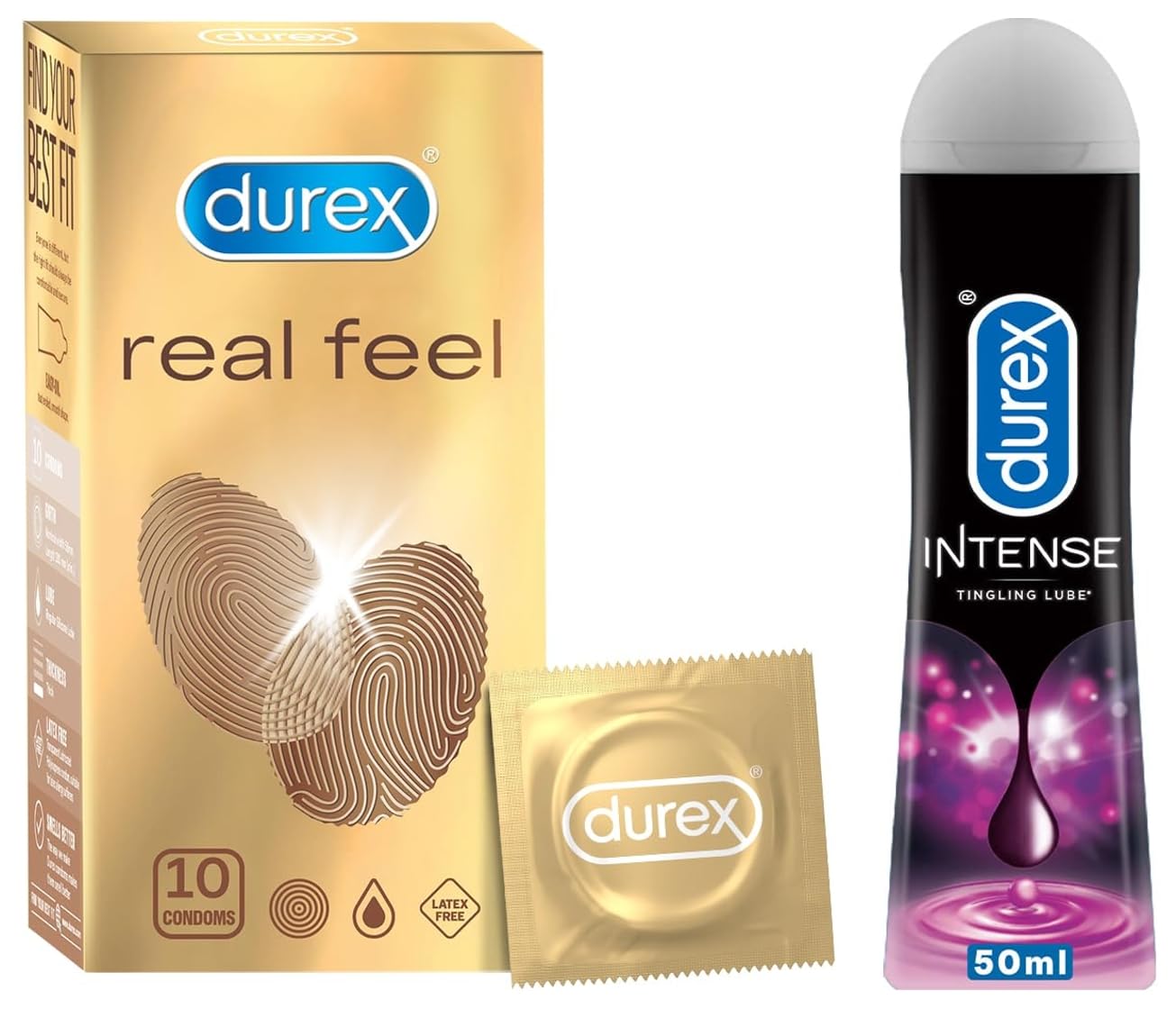 Durex Lube Intense Lubricant Gel For Men & Women - 50ml | Water Based Lube & Durex Real Feel Condoms for Men - 10 Count| For Real Skin on Skin Feeling| Latex Free COMBO-picture-35