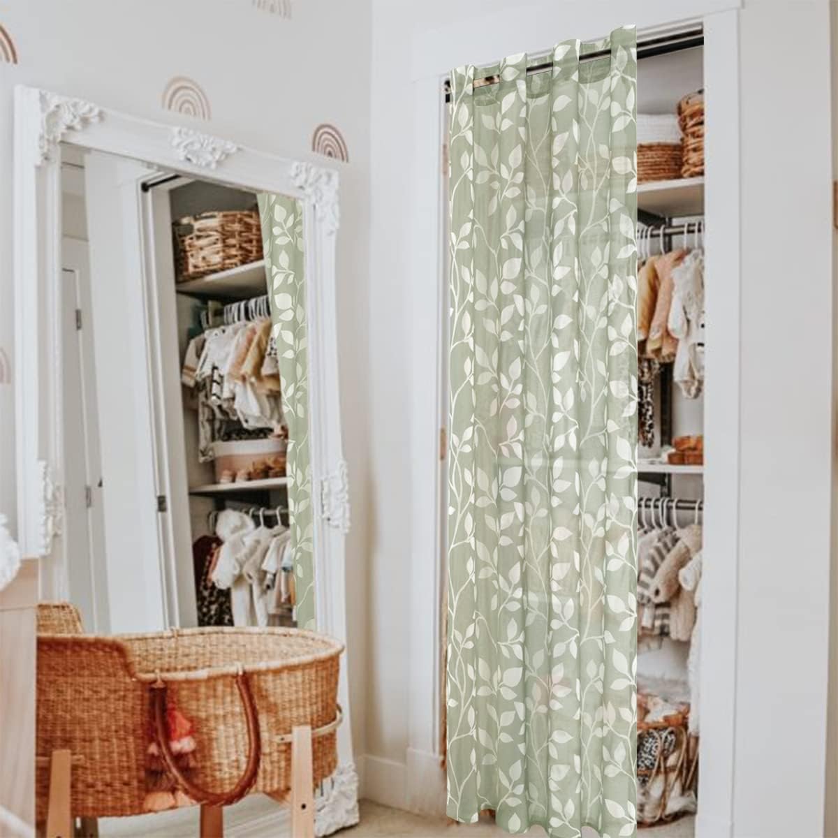 XTMYI Sage Green Botanical Leaf Sheer Curtains 72 Inch Long, Neutral Green Nature Boho Cute Window Panel for Nursery, Baby Room